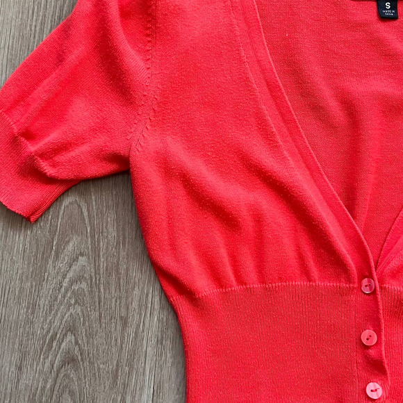 Mossimo Orange Small Cropped 3 Button Short Sleeve 100% Cotton Cardigan - Picture 3 of 8